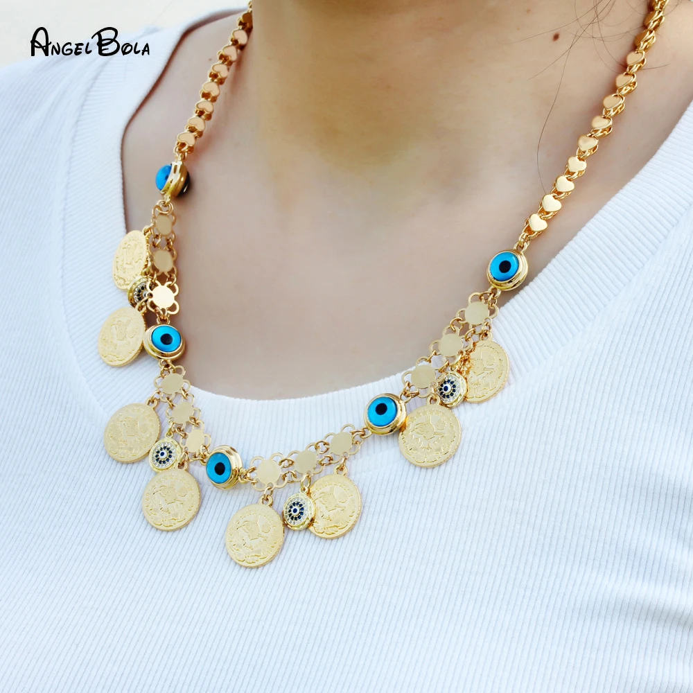 

Роскошные ожерелья с изображением турецкого сглаза, модное ожерелье из 18-каратного золота с кисточкой, монеткой, женское ожерелье с кулоном...