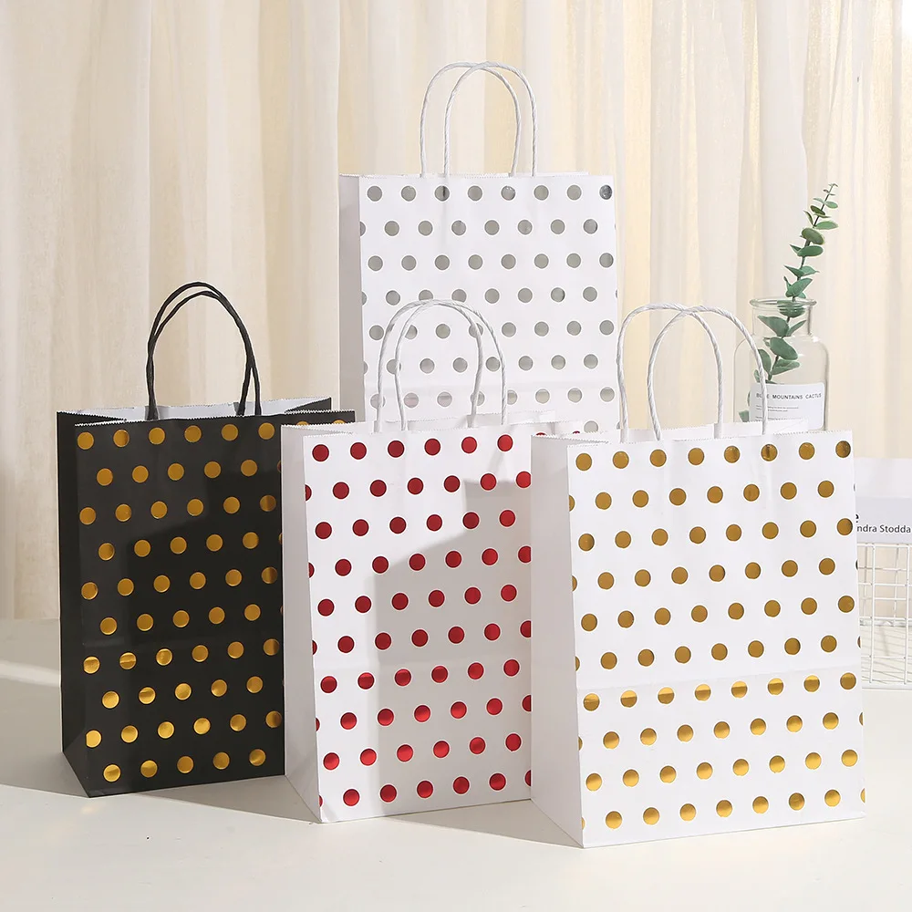 

Gold Dots Hot-stamping Kraft Paper Bags Shop Child Kids Toy Gift Packing Bags Wedding Party General Festival Package