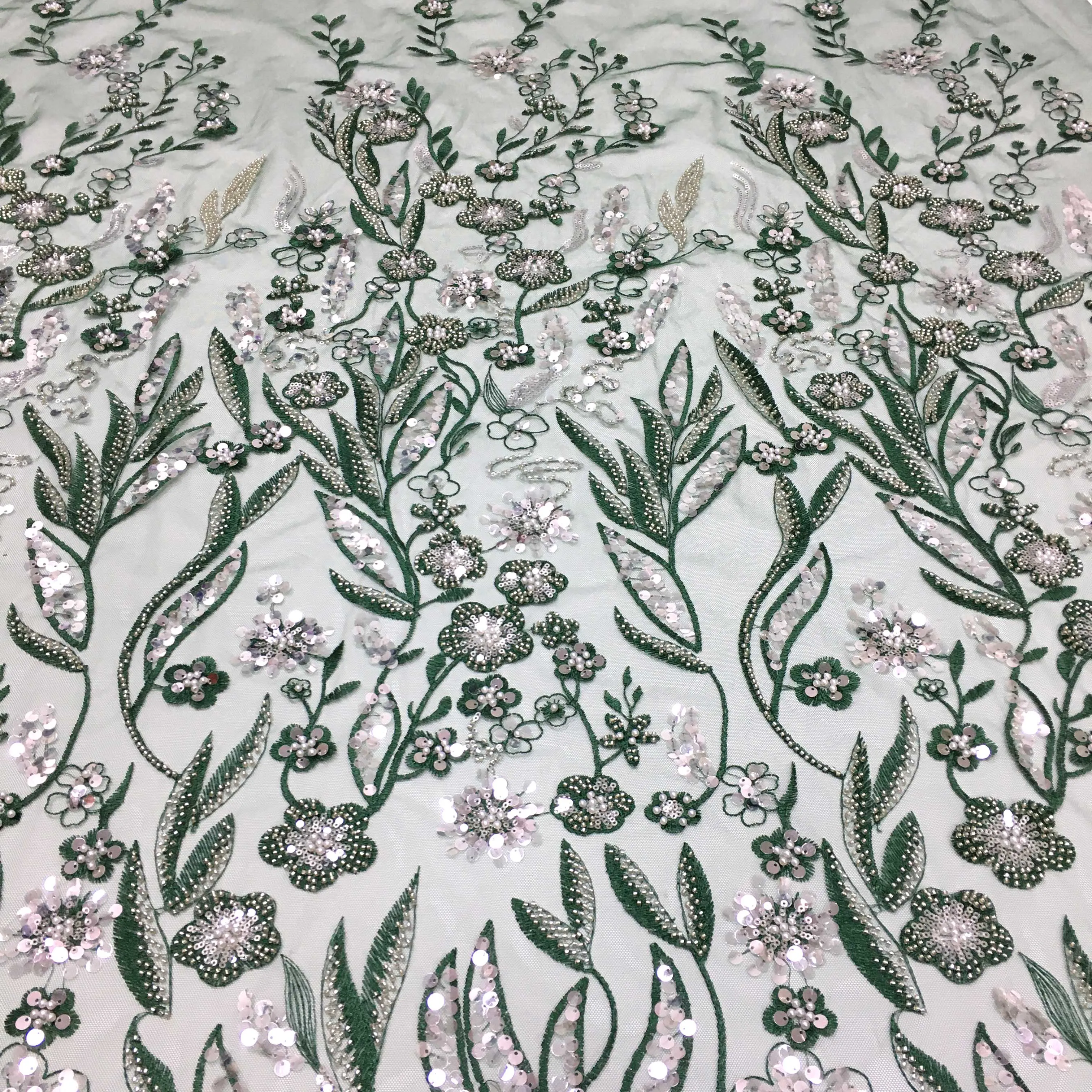

2022 High Quality Lace Embroidered Sequins Beads Bridal Dress Wholesale French Tulle Lace Fabric with Beaded