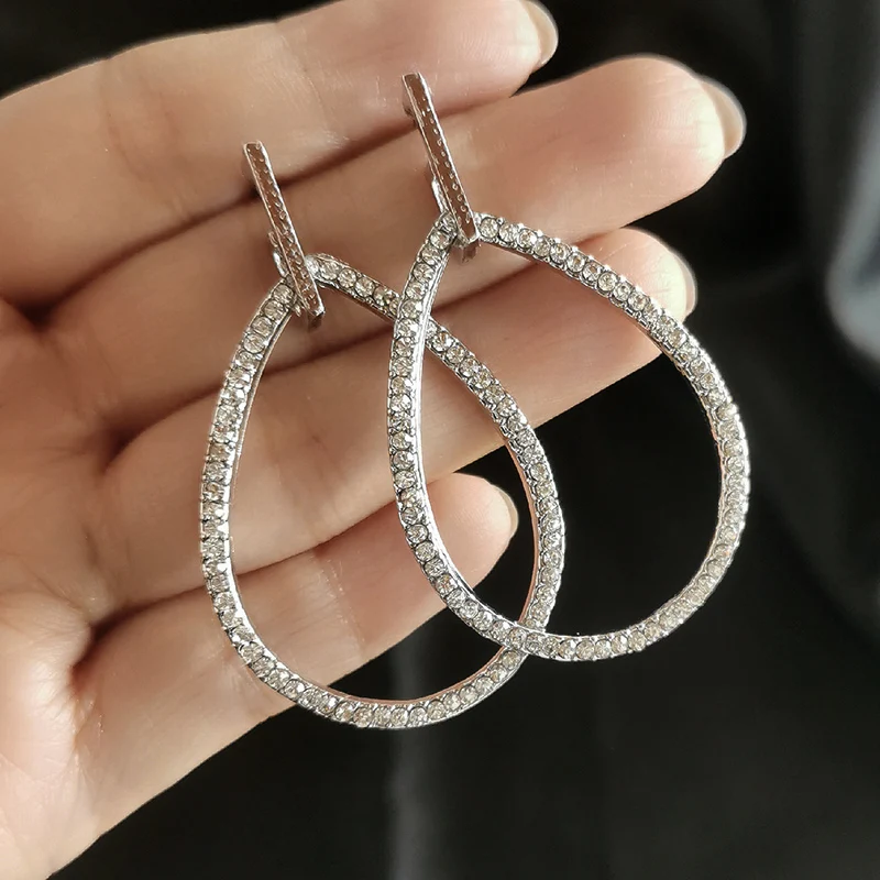 

KIOOZOL Classic Hollow Waterdrop Drop Earrings For Women Black Gun Silver Color Fashion Jewelry 2022 New Arrival 062 XS6