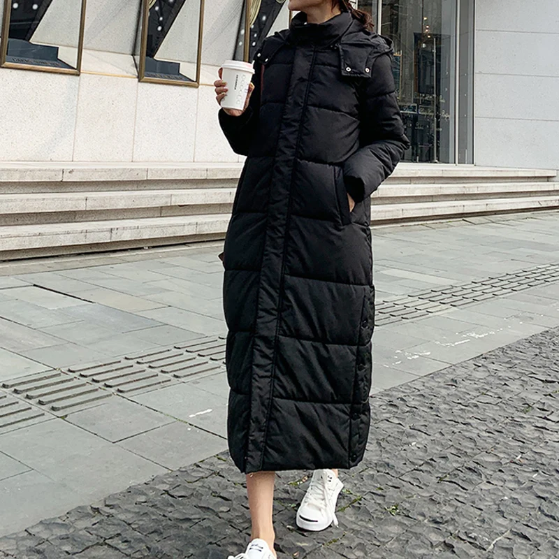 

Parka Coat Extra Long Winter Jacket Women Fur Collar With Hooded Plus Size Female Warm 2019 Autumn Lady Overcoat Outwear Quilted