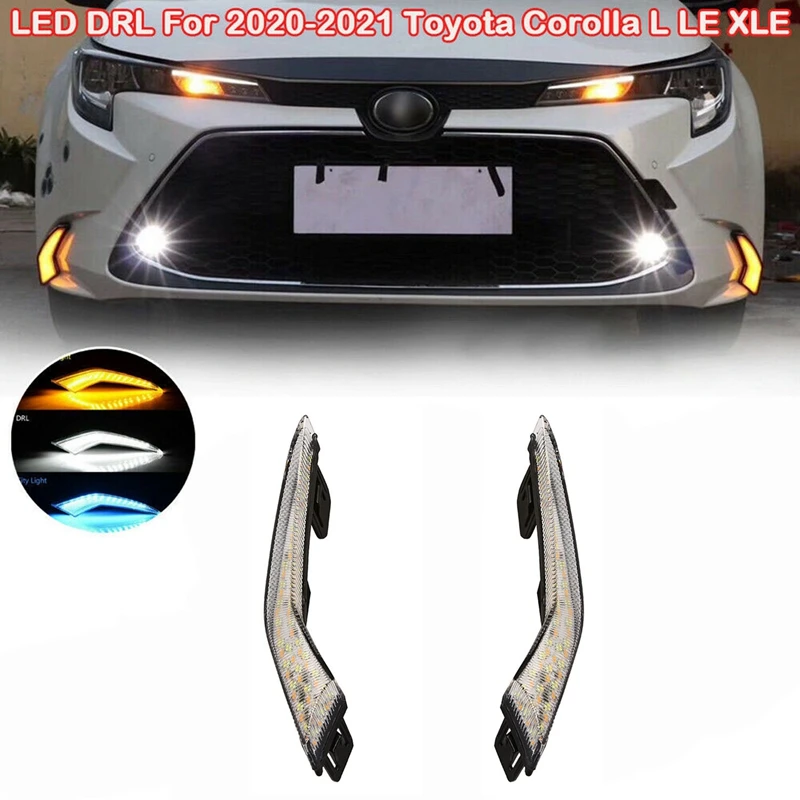 

2X LED Front Bumper Fog Lamp DRL Daytime Running Light for Toyota Corolla L LE XLE 2020-21 White&Amber&Blue