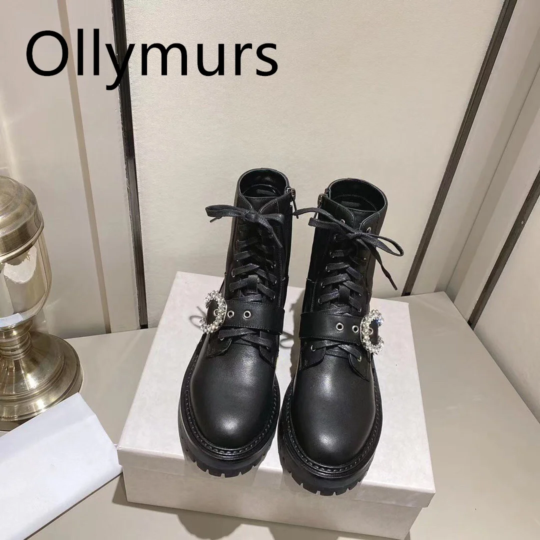 

Женские ботильоны из натуральной кожи, с круглым носком, на шнуровке