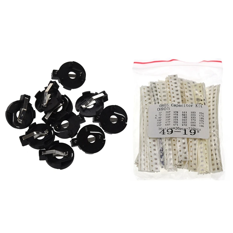 

10x CR2016 2025 2032 Coin Cell Button Battery Holder Socket Black & 720PCS 0805 SMD Ceramic Capacitor Assorted Kit
