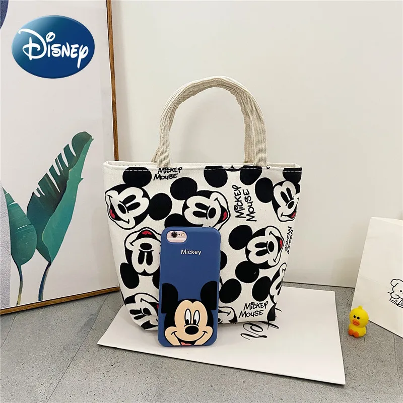 Disney Canvas Cartoon Handbag Simple Cute Large Capacity Lunch Box Bento Bag Children's Shoulder Bag Underarm Bag