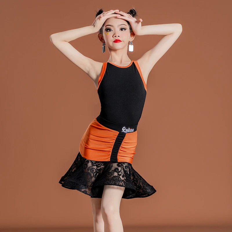 

2022 Girls Split Dress Skirts Children Stage Performance Dance Costume Kids Ballroom Latin Professional Dance Clothes SL6693