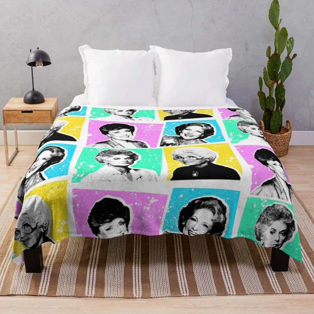 

Golden Girls Pop! Cute Fabric Plaid Flannel Soft Blue Tile Throw Blankets