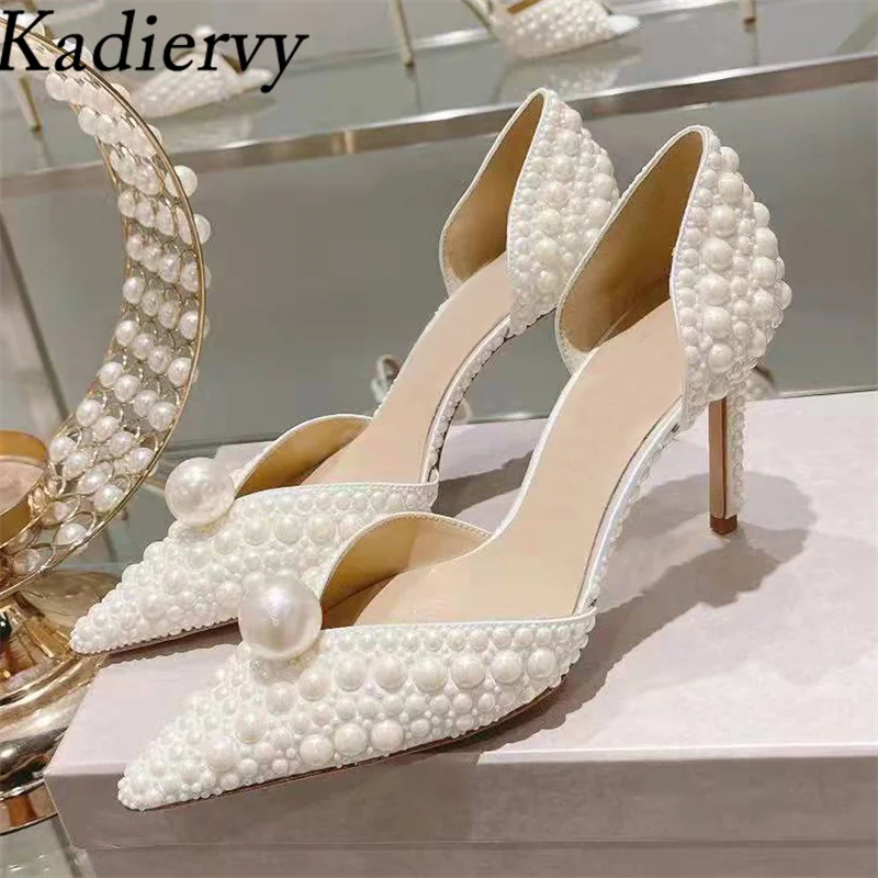 

Women Pumps All Pearl White Dress Party Shoes Woman Pointed Toe Bride Shoes Sexy High Heels Shoes Women Luxury Zapatos De Mujer