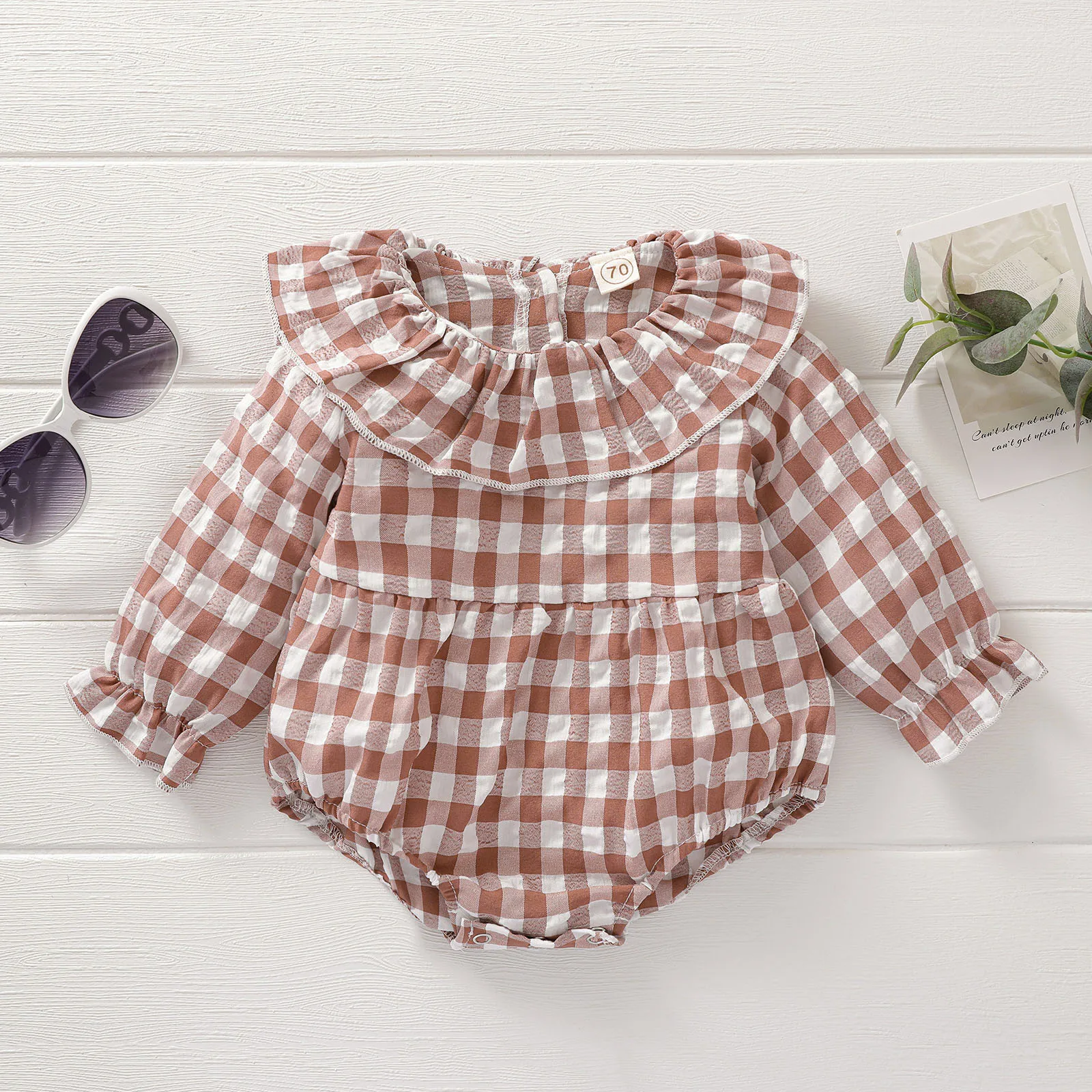 Imcute Newborn 0-24M Toddler Baby Girls Bodysuits Clothes Ruffle Plaid Print Bodysuit Jumpsuit Infant Spring Summer Outfit