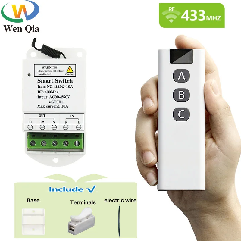 

433MHz Wireless Light Switch AC 90V to 250V 2 Channel Relay Receiver Remote ON OFF for Roller blinds Motor Garage Gate Lamp Fan