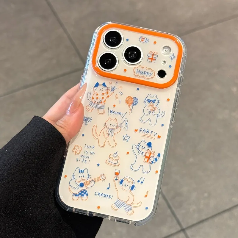 Фото Новый креативный чехол для iPhone 17 16 15 14 13 12 11 Pro Max с милым мультяшным рисунком кошки, минималистичная защитная задняя крышка №5