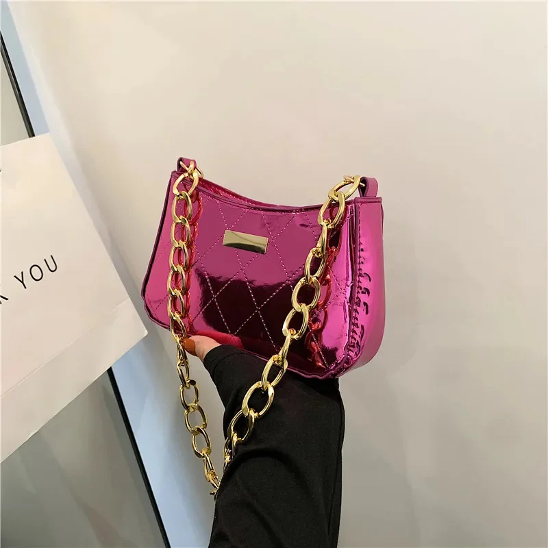 

PU Patent Leather Quilted Plaid Women's Shoulder Bag Fashion Chain Crossbody Bag Small Square Handbag 2023 Trend