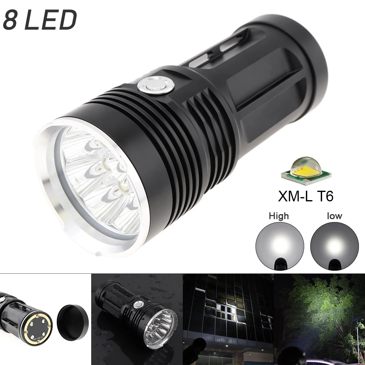 

Waterproof 2400LM LED Flashlight Outdoor Hunting Camping Light Aluminium Alloy 3 Modes 8x XML T6 LED Flashlight Torch Lamp 18650