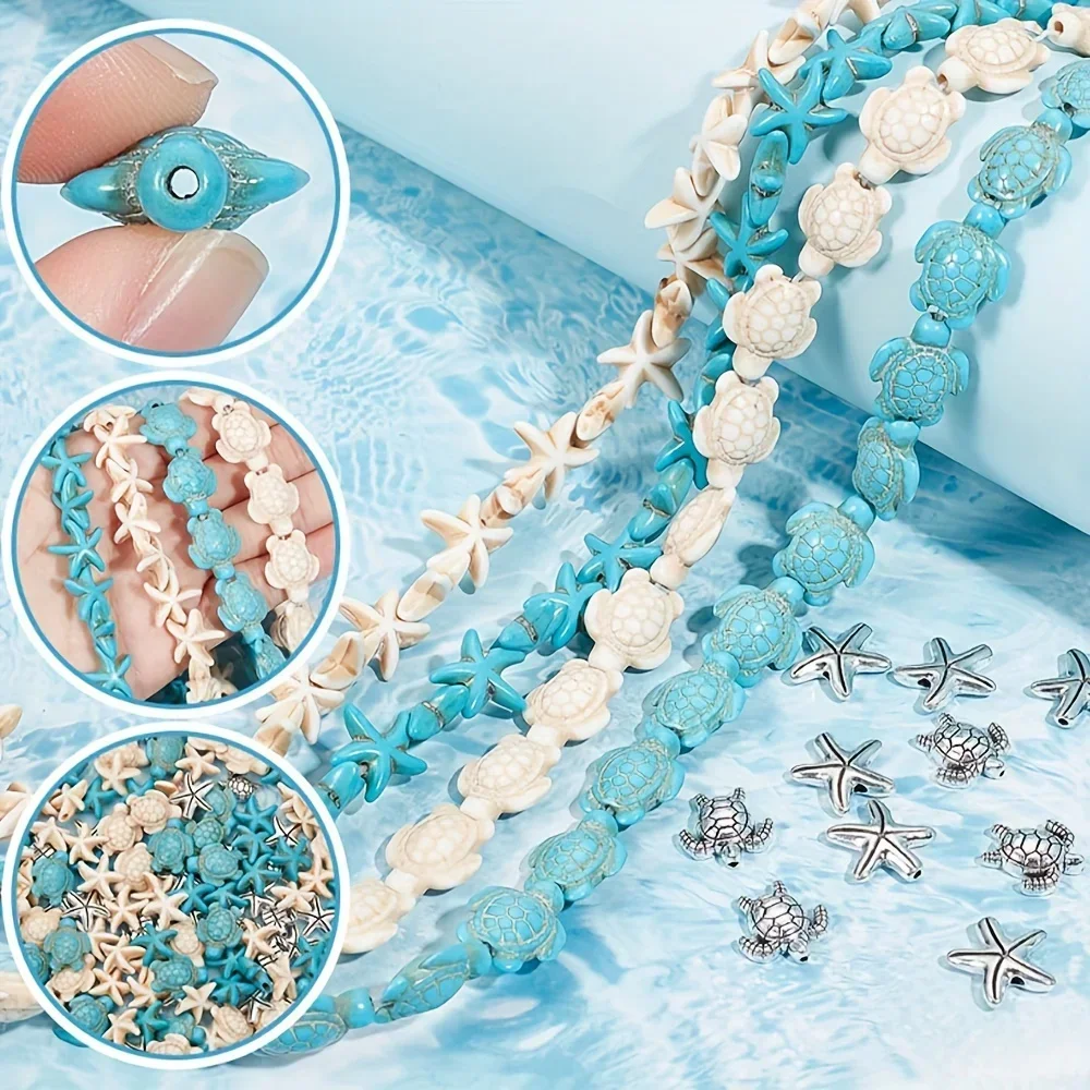 Бусины бирюзовые в виде черепахи морской звезды 20/40 шт.