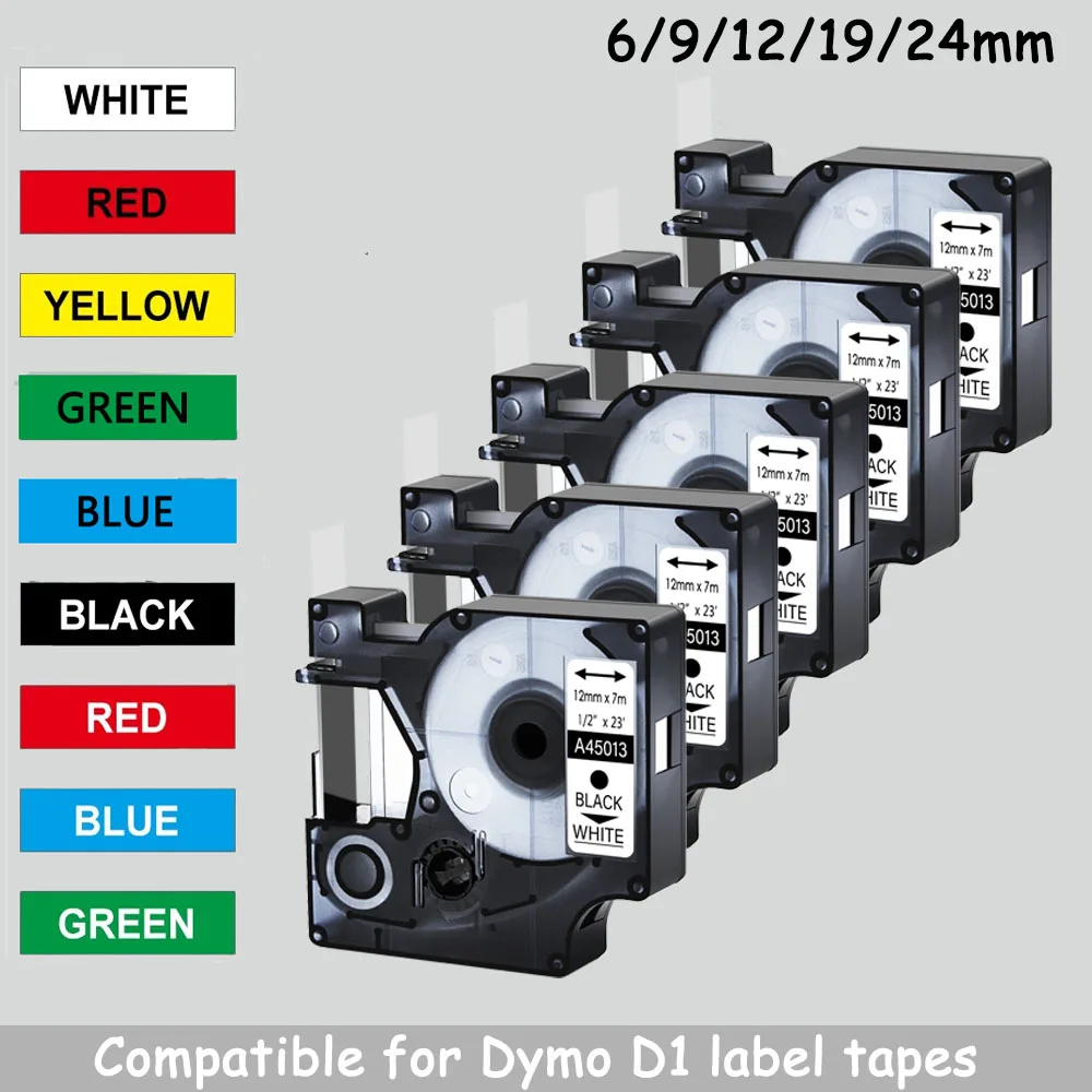 Фото 5/10PK 45013 6/9/12/19/24 мм ленты D1, совместимые с стандартной этикеткой DYMO 45016 45021, черный на белом для Dymo LabelManager 200 450 №1