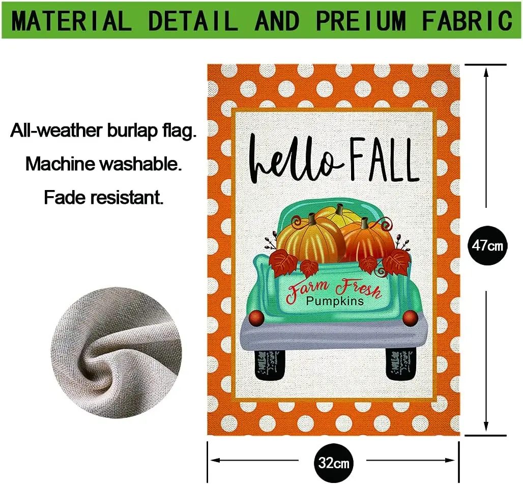 Флаг садовый Hello Fall Оранжевые тыквы в горошек для грузовика маленькие сезонные