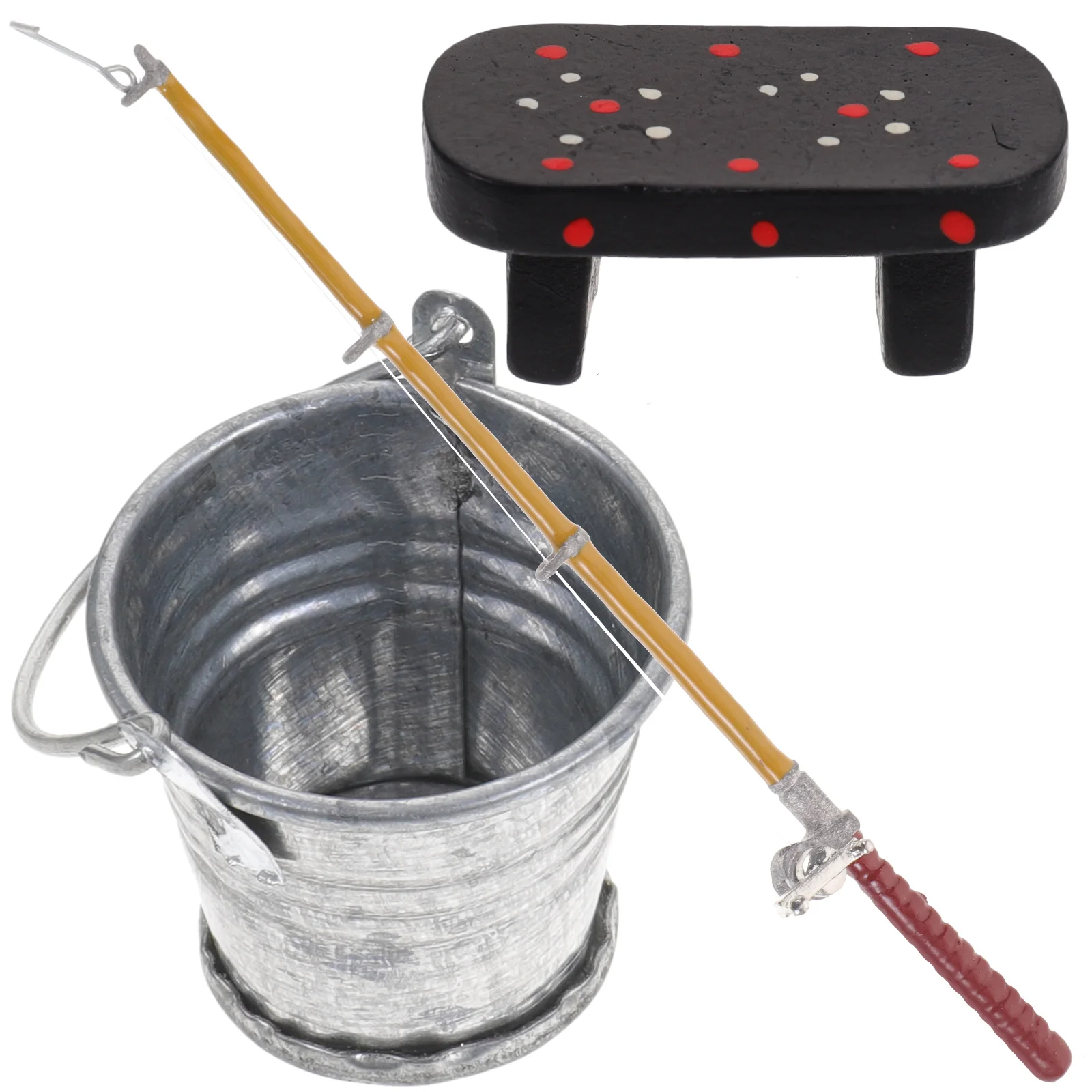 

Desktop Dollhouse Fishing Rod Child Tabletop Miniatures Accessories Iron Tool Children