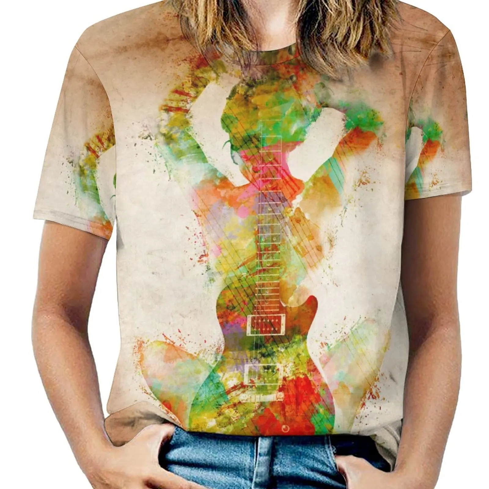 

Guitar Siren Digital Art Novelty Aactivity Competition T-shirt Crewneck Motion Funny Novelty T-shirts USA Size