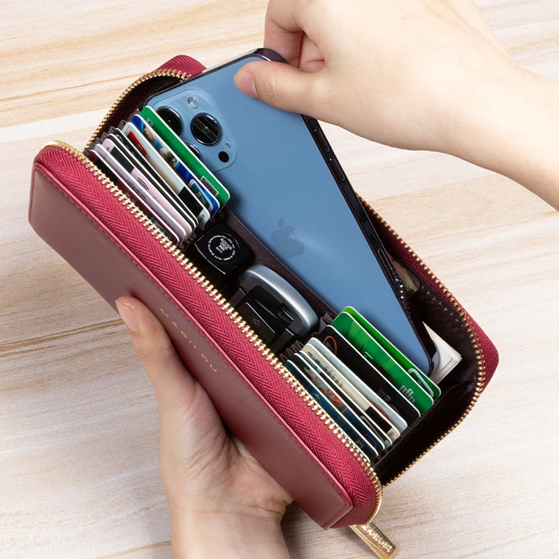 Cow Leather Card Wallet Luxury Zipper Business Credit Card Holder Custom Solid Passport Coin Fashion Women's Purse Bag 2023