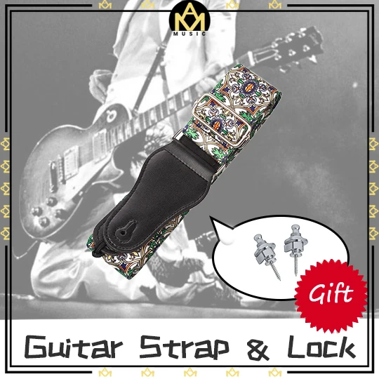 

Durable Guitar Strap & Lock SET Delicate Texture Guitar Strap Lock Button Musical Instruments Anti-slip Bass Belt Locks Nails