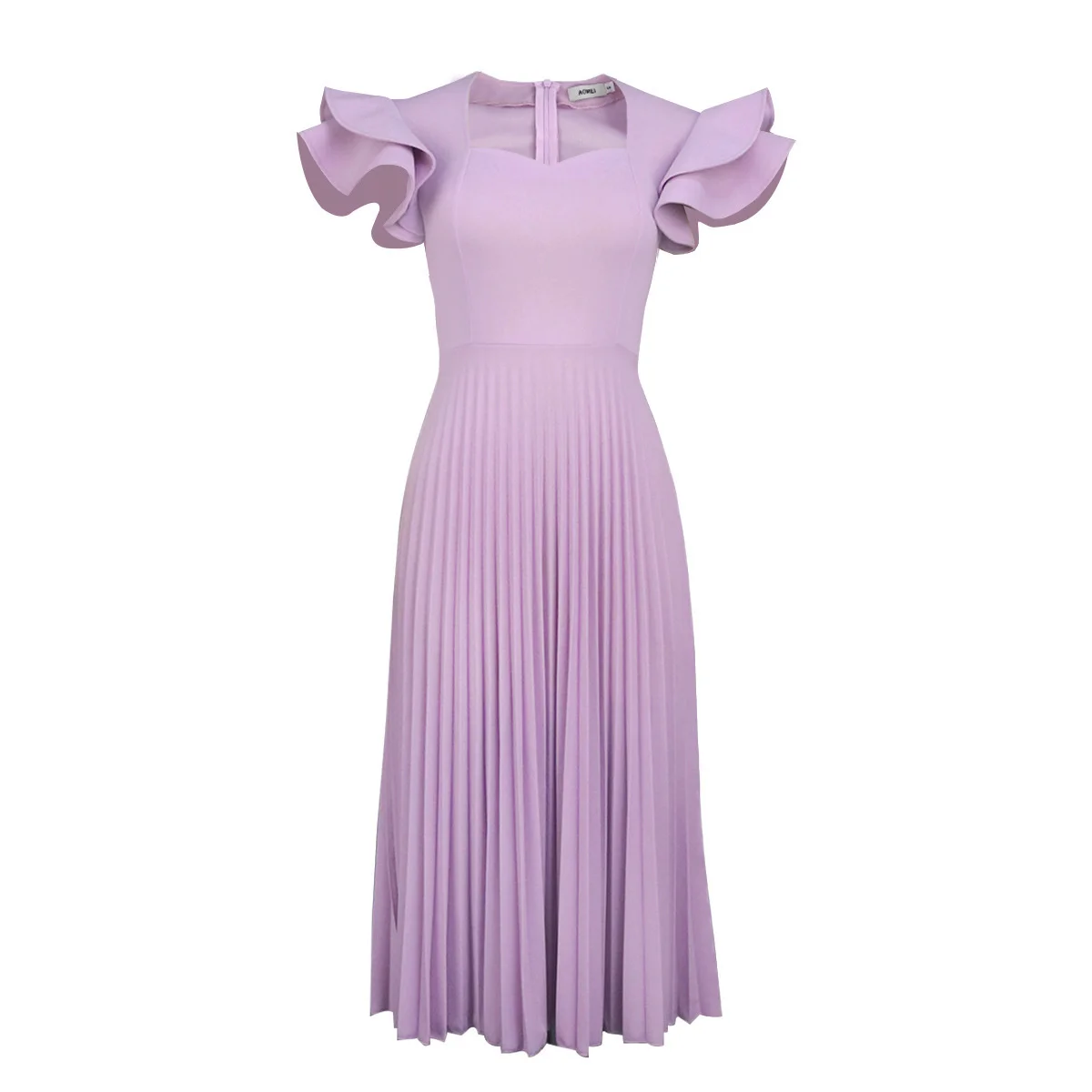 New In Dresses Plus Size Women Fashion Light Purple Square Neck Dress Elegant Temperament Casual Female Commute Pleated Dress