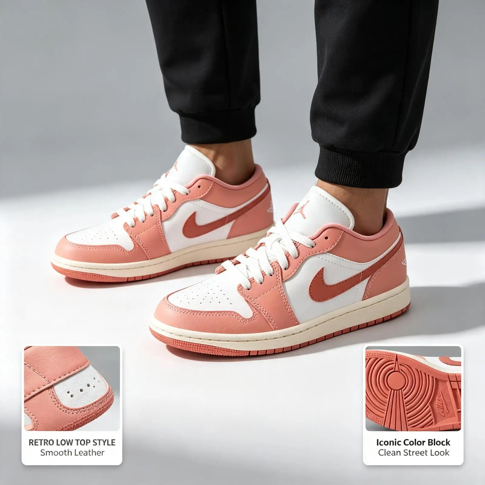 Фото Женские спортивные баскетбольные кроссовки Nike Air Jordan 1 Low с низким профилем для тренировок, модель DC0774-180 №2
