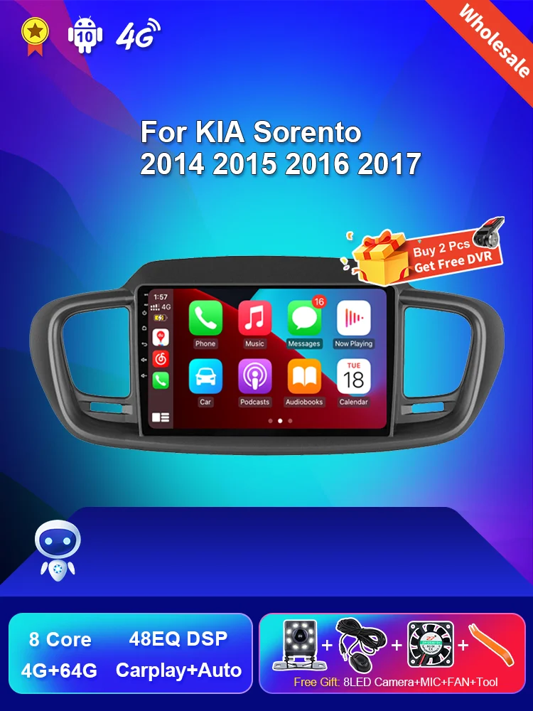 

Автомобильные товары, видео для KIA Sorento 2014, 2015, 2016, 2017, автомобильное радио, Авторадио Android, Carplay, Wi-Fi, аудио, 8-ядерное стерео, 4G