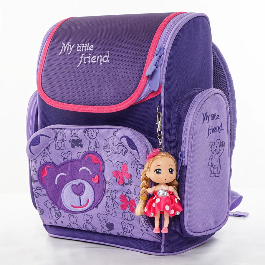 Kids Cartoon Bear 1-001 School Bags for Girls Primary Students School Backpack Children's Purple Schoolbag Mochila Escolar