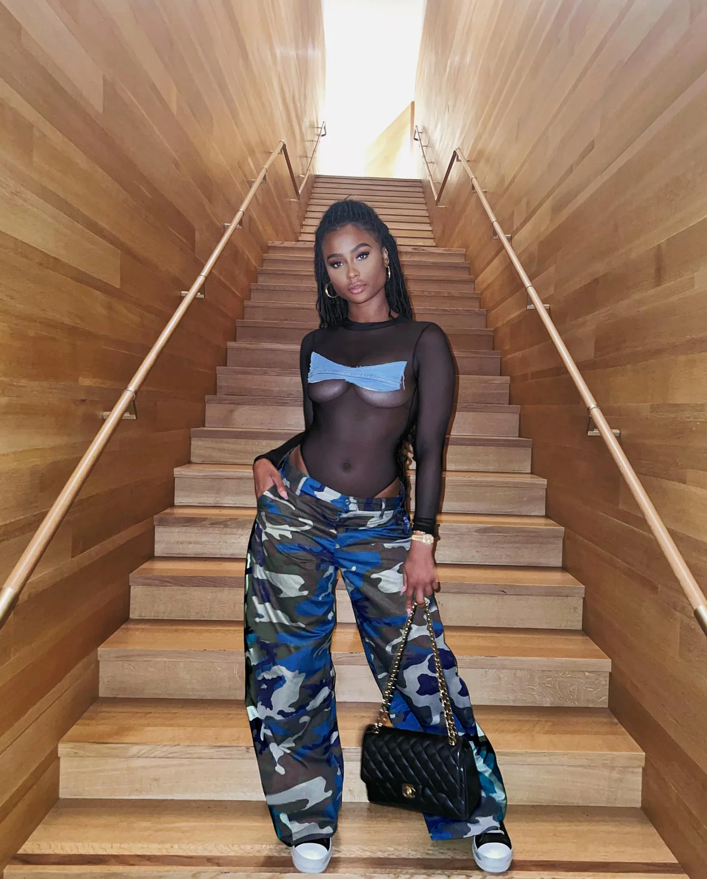 

Chocomist Bottoms Street Style Hip Hop Low Waist Camo Women Cargo Pants