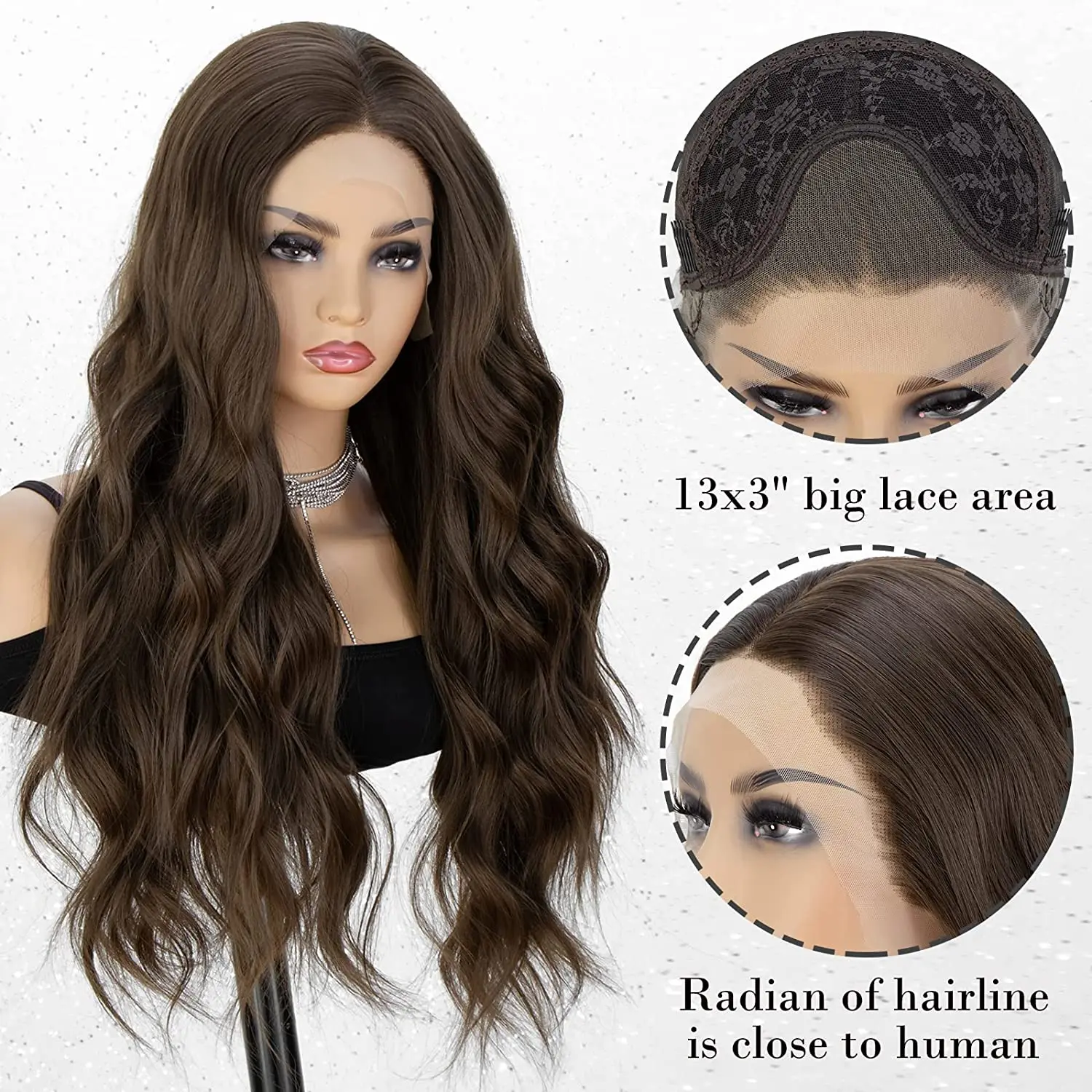 

K'ryssma Fashion Brown Lace Front Wigs for Women Long Wavy Synthetic Wig Middle Parting Heat Resistant Glueless Brown Wig 26