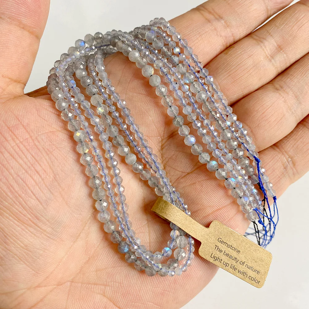 Натуральный черный обсидиановый камень 2/3/4 мм граненый круглый лабрадорит