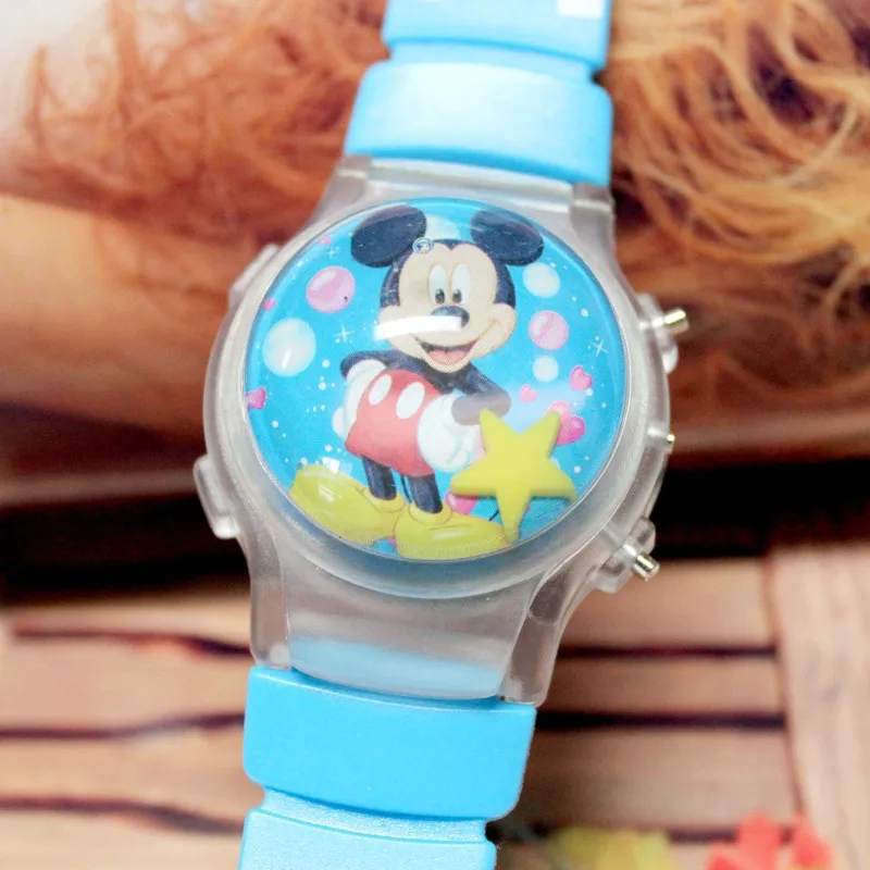 Disney Mickey Minnie Cartoon luminous children's watch Silicone strap cute flash music Watch kids clock watches birthday gifts