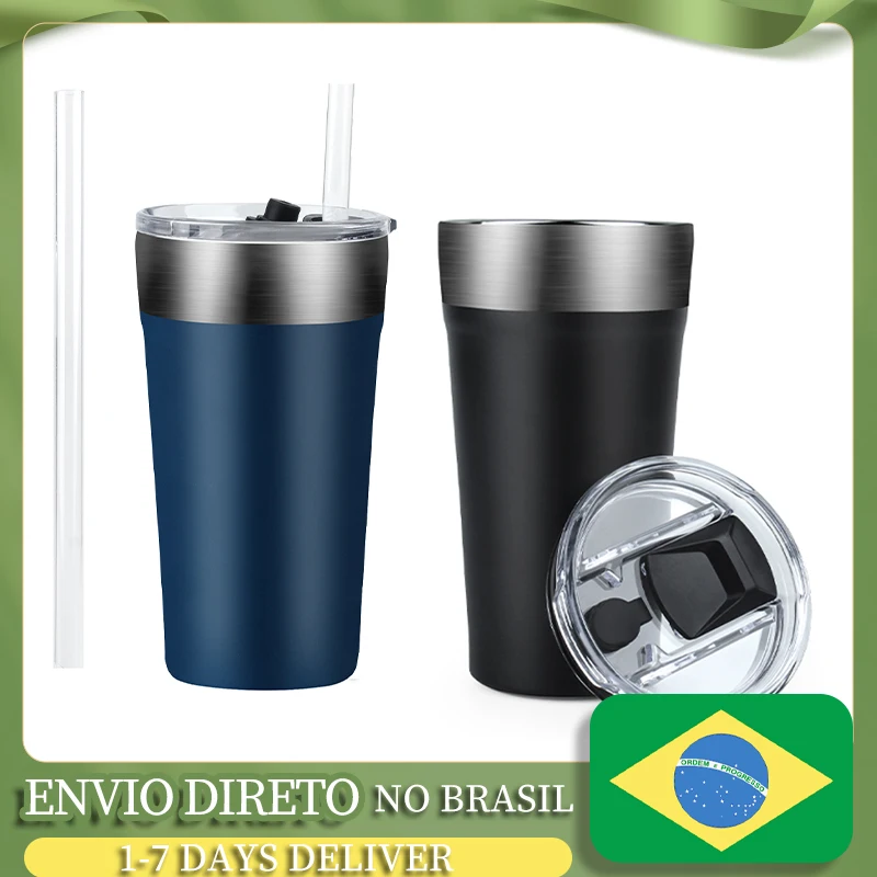 

502 ml Stainless Steel Insulating Cup Leaker Proof Vacuum Coffee Cup with Lid and Straw