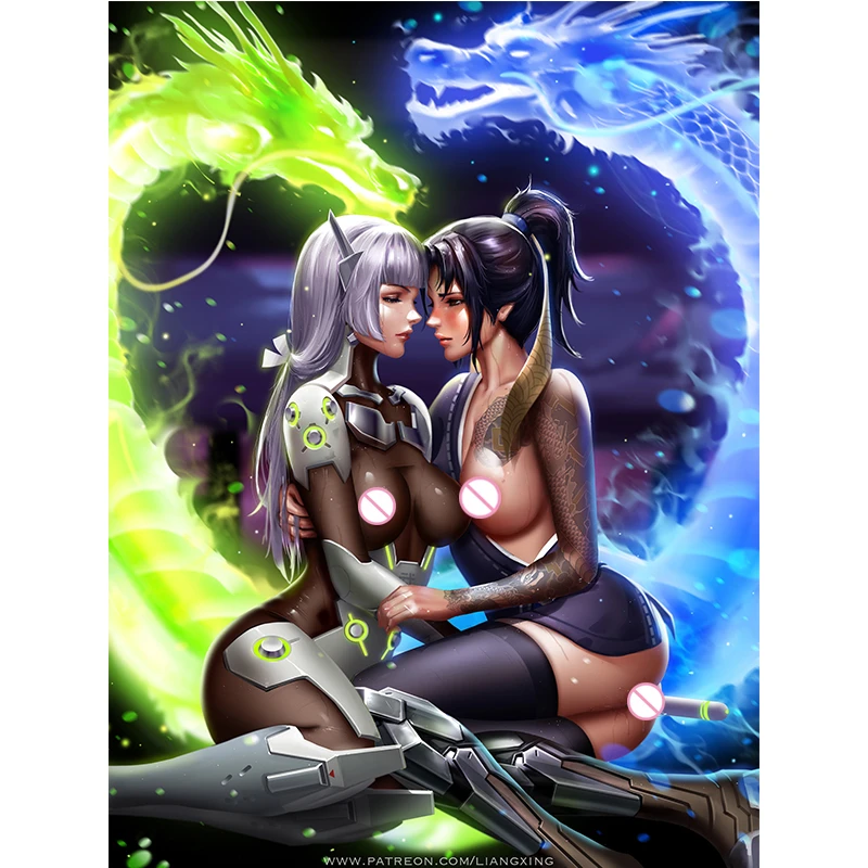 

Custom Print Games Overwatch Hanzo Genji Nude Sexy Girl Art Posters Wall Art Canvas Painting for Living Room Home Decor Picture