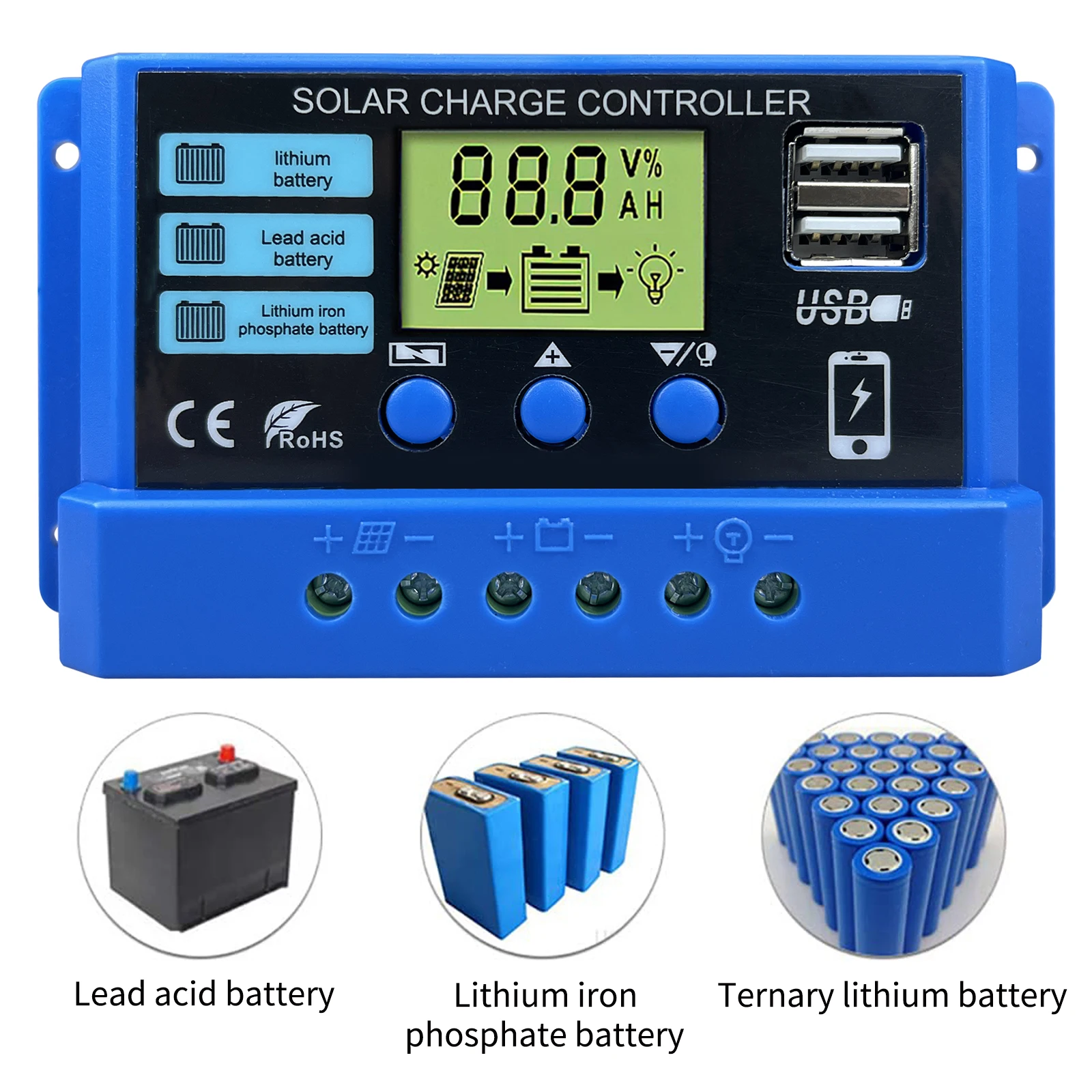 Контроллер солнечного зарядного устройства 12 В 24 автоматические ШИМ-контроллеры