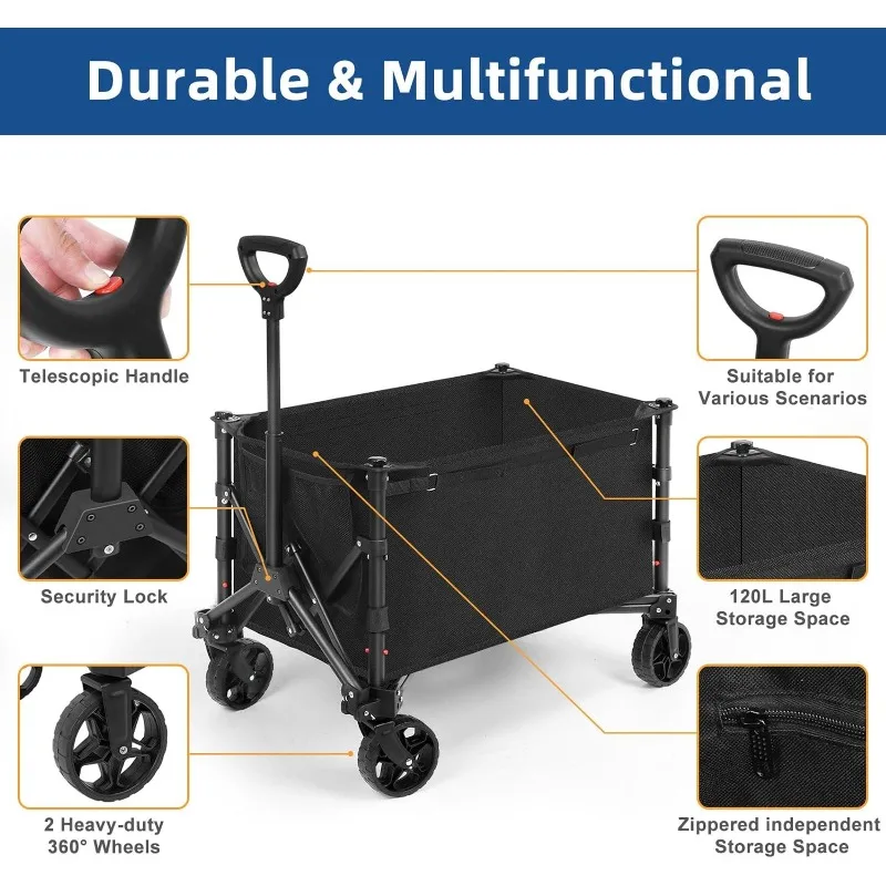 Складной вагон фунтов сверхмощный предмет эксплуатации для пляжа с колесами 120 л