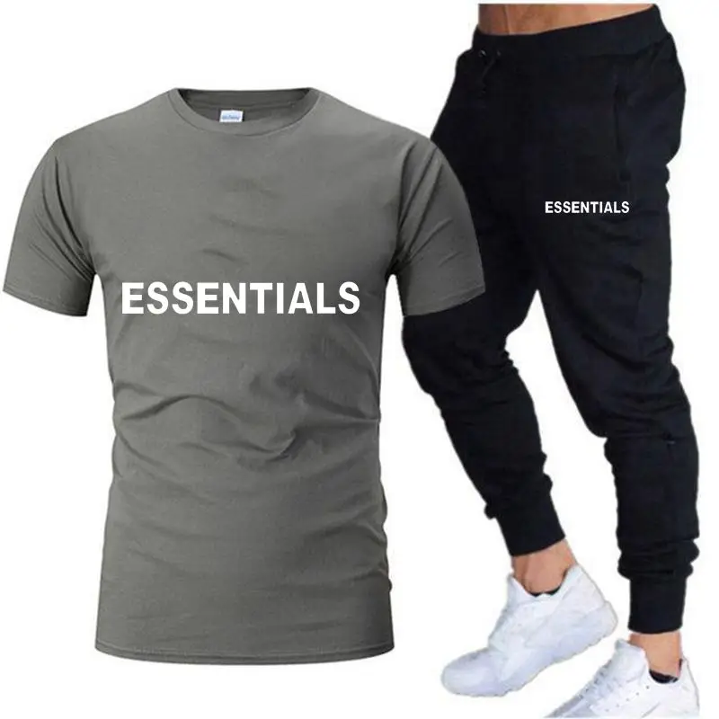 T-shirt Set 2-Piece Letter Short Sleeve+Long Pants Set Round Neck Sportswear Jogging Set Men's 2023 New
