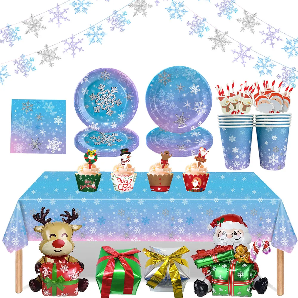 Рождественская одноразовая посуда синий лед снег тарелки чашки салфетки