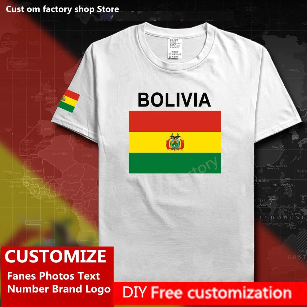 

BOLIVIA Country Flag T shirt DIY Custom Jersey Fans Name Number Brand LOGO Cotton T-shirts Men Women Loose Sports T-shirt BOL
