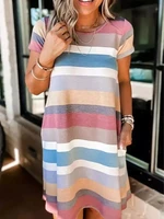 2022 summer dress for women colorful striped pocket mini dress stripe printed dress mini dress vestidos de verano mujer