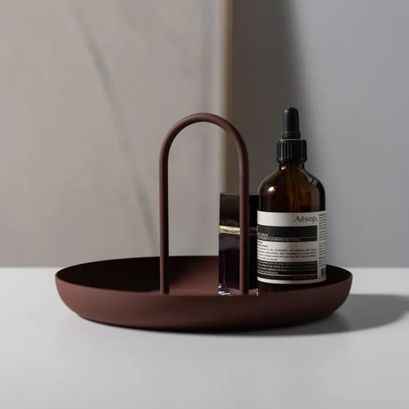 

Plastic Nordic White Round Jewelry Tray Living Room Decoration Kitchen Table Meal Ring Trays Storage Sofa Tray with Handle Decor