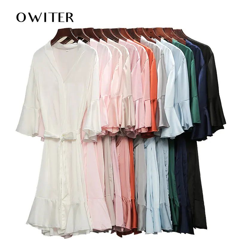 Satin Robe Ruffled Robe Bride Bridesmaid Robes Bridal Robes Wedding Gown Silk Robes for Women Bathrobe