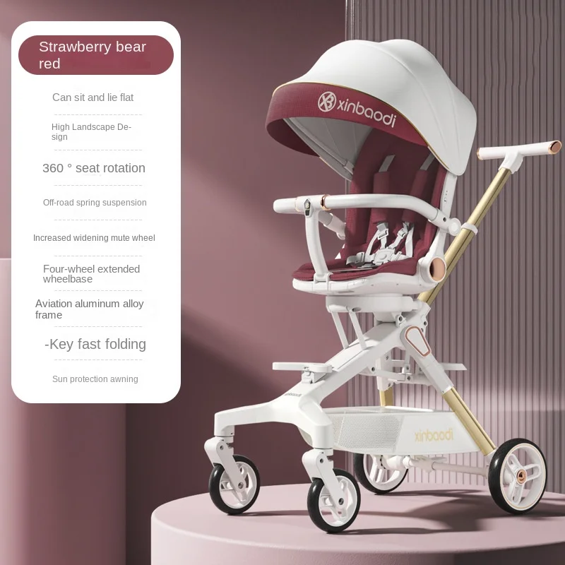 Четырехколесная детская коляска может сидеть и лежать Новорожденный ребенок