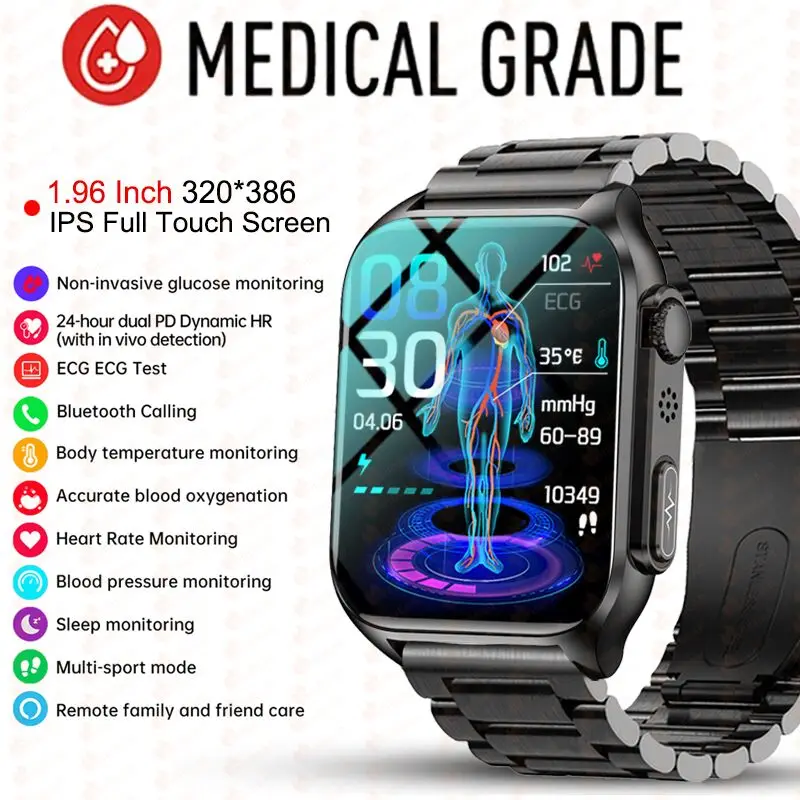 

Новинка 2023, умные часы с функцией измерения уровня сахара в крови, мужские часы с вызовами по Bluetooth, спортивные Смарт-часы с измерением ЭКГ + ППГ кровяного давления для мужчин и женщин