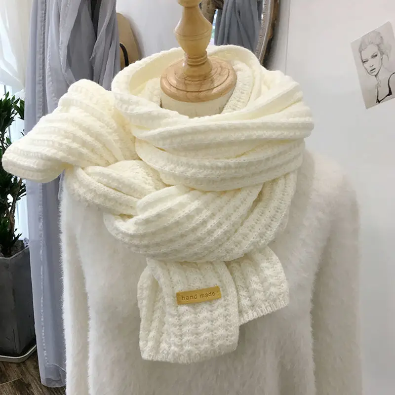 Зимний вязаный шарф для мужчин и женщин теплый с застежкой однотонный флисовый