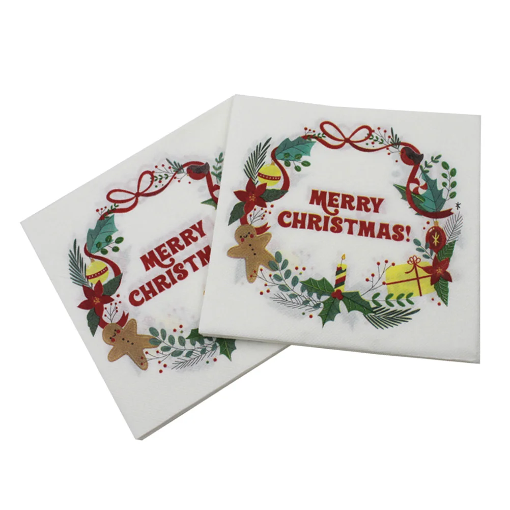 

40pcs Christmas Napkin Paper with Christmas Wreath Pattern Dinner Napkins Party Napkins Paper for Christmas Table Party Supplies