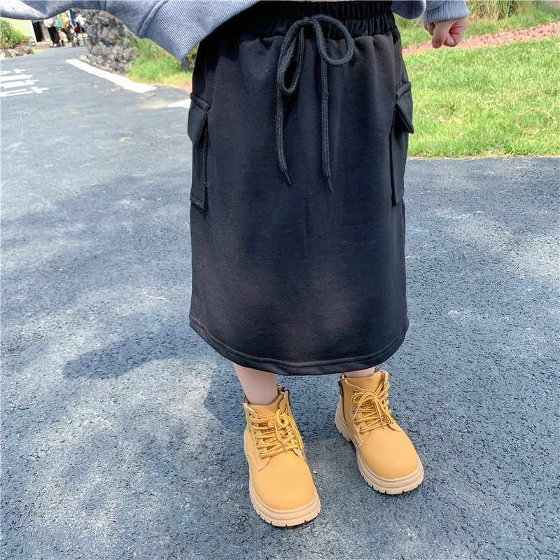 

Демисезонная юбка для девочек, юбка для малышей, Детская трапециевидная юбка, детская одежда, черная юбка с разрезом и карманами