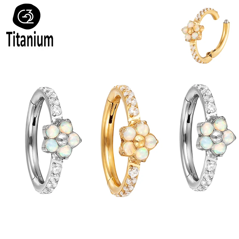 

G23 Titanium Opal Earrings Zircon Hoops Nose Rings Conch Cartilage Tragus Helix Septum Piercing Hinged Segment Clicker Jewelry