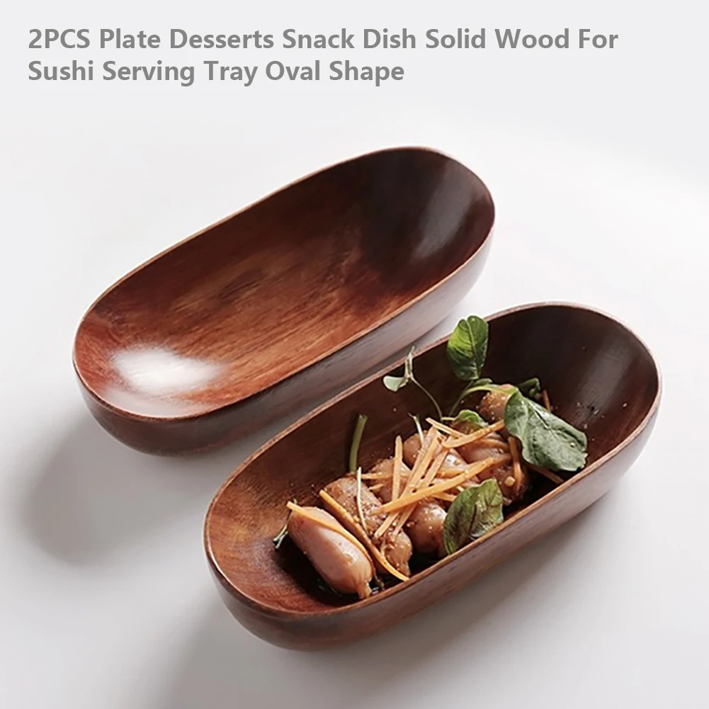2pcs Household Oval Shape Gifts Desserts Snack Multipurpose Plate Solid Wood For Sushi Tableware Easy Clean Serving Tray Dish