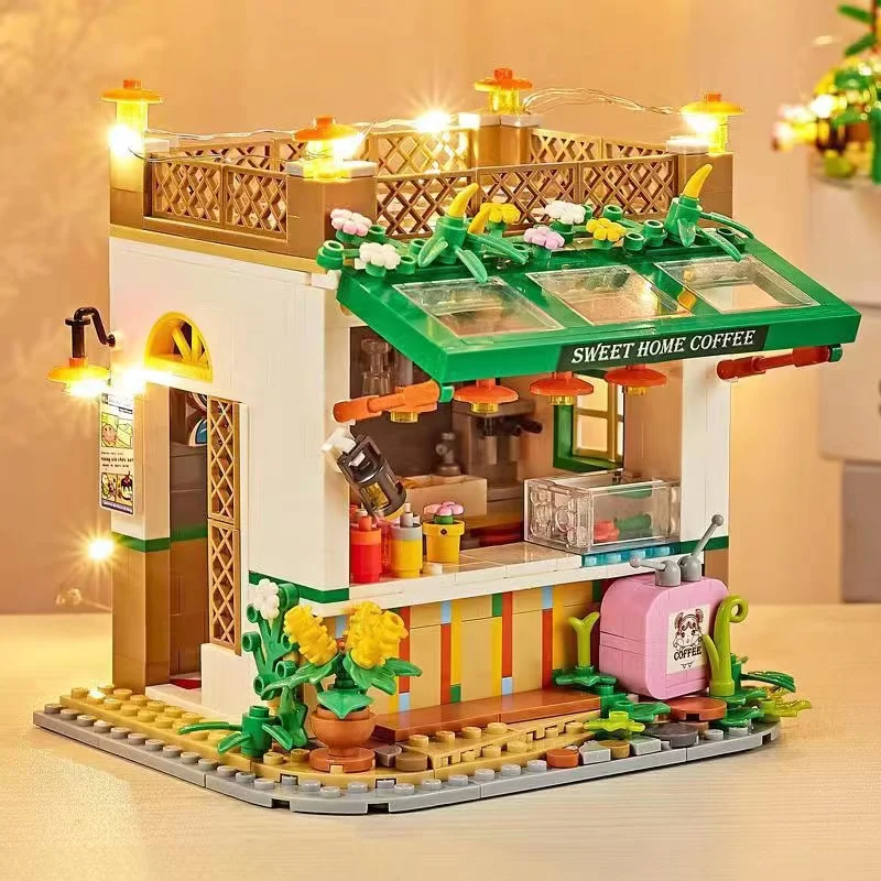 

Creative City Light Sunshine Flower Room Mini Building Blocks Model Sets MOC Streetview Modular Architecture Toys Childrens Gift